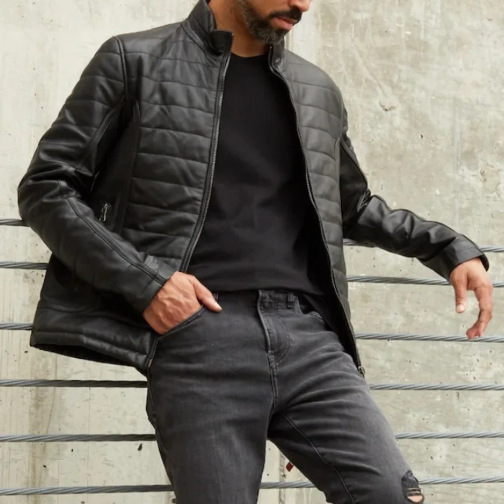 Pino by Pinoporte Dino Lambskin Leather Quilted Bomber Jacket - Dark Brown